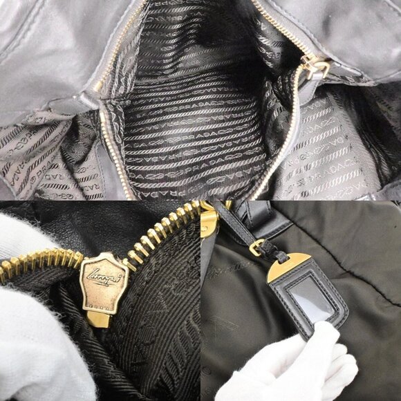 PRADA Logo Tessuto Shoulder Hand Bag Nylon Leather Brown Khaki GHW 81EE120 - Picture 13 of 16